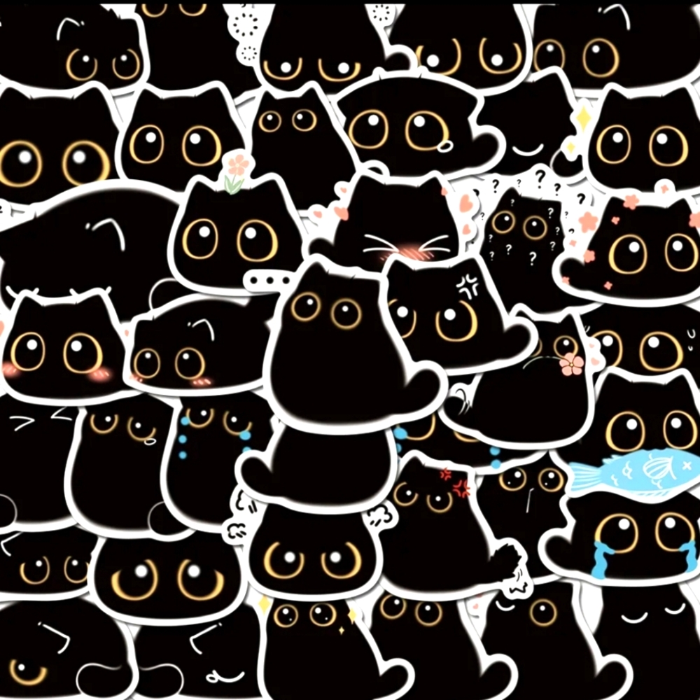 40pc Kawaii Black Cat Matte Vinyl Stickers